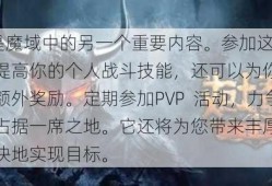 PVP动作是魔域中的另一个重要内容。参加这些活动不仅可以提高你的个人战斗技能，还可以为你赢得经验石形式的额外奖励。定期参加PVP  活动，力争在排行榜上占据一席之地。它还将为您带来丰厚的奖励，帮助您更快地实现目标。